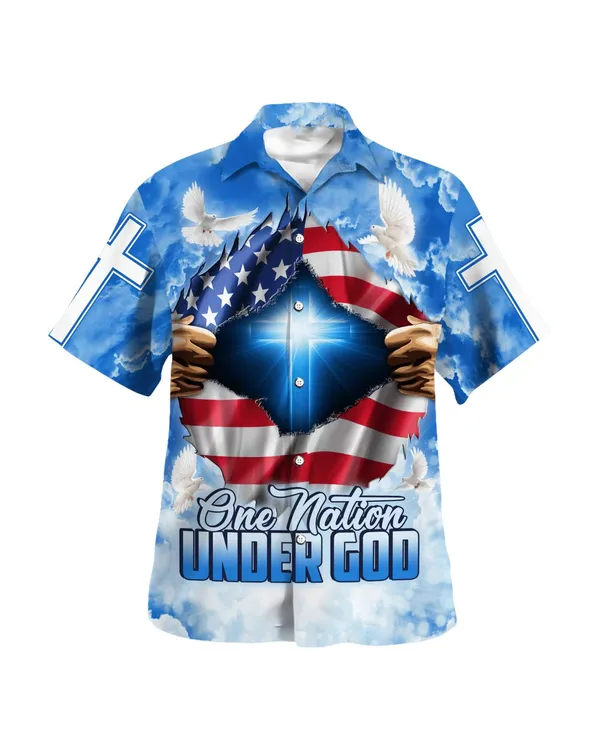 One Nation Under God Cross Hawaiian Shirts - Christian Hawaiian Shirt - Hawaiian Summer Shirts