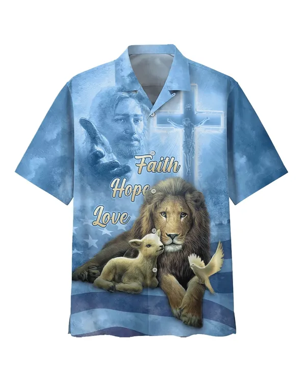 Faith Hope Love Hawaiian Shirt - Jesus Lion And The Lamb Hawaiian Shirts For Men - Christian Hawaiian Shirt