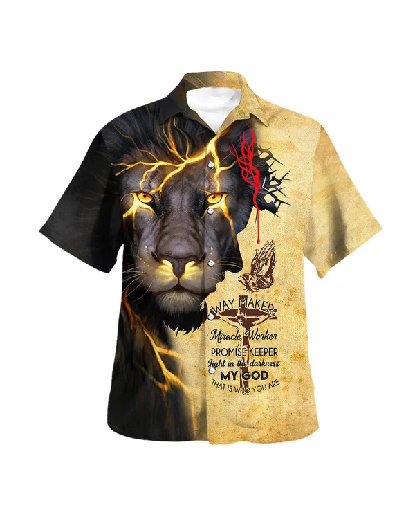 Way Maker Miracle Worker Promise Keeper Light In The Darkness My God That Is Who You Are Lion Hawaiian Shirt - Christian Hawaiian Shirt - Religious Hawaiian Shirts