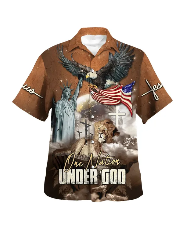 One Nation Under God Jesus Lion Hawaiian Shirt - Christian Hawaiian Shirt - Religious Hawaiian Shirts