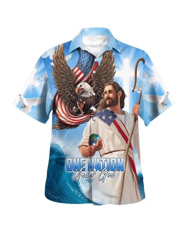 One Nation Under God Jesus Eagle American Hawaiian Shirt - Christian Hawaiian Shirt - Religious Hawaiian Shirts