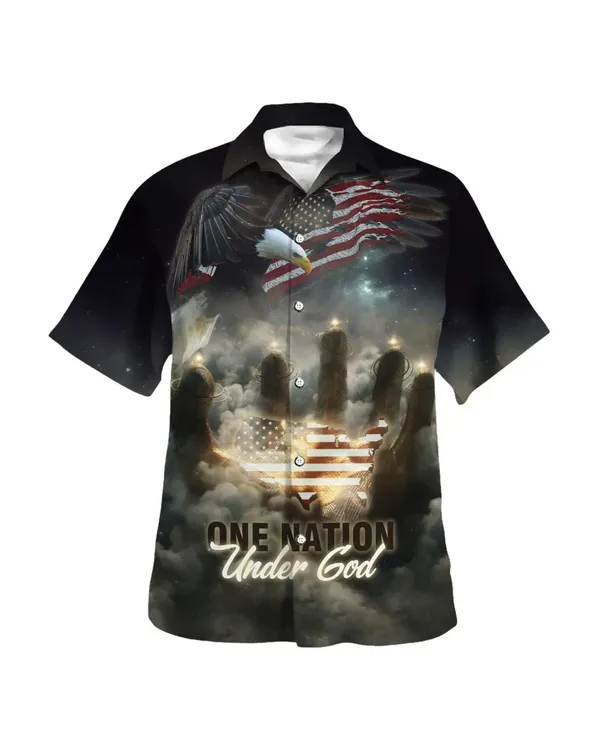 One Nation Under God American Flag With Jesus Cross Tee For Freedom Day Hawaiian Shirt - Christian Hawaiian Shirt - Religious Hawaiian Shirts