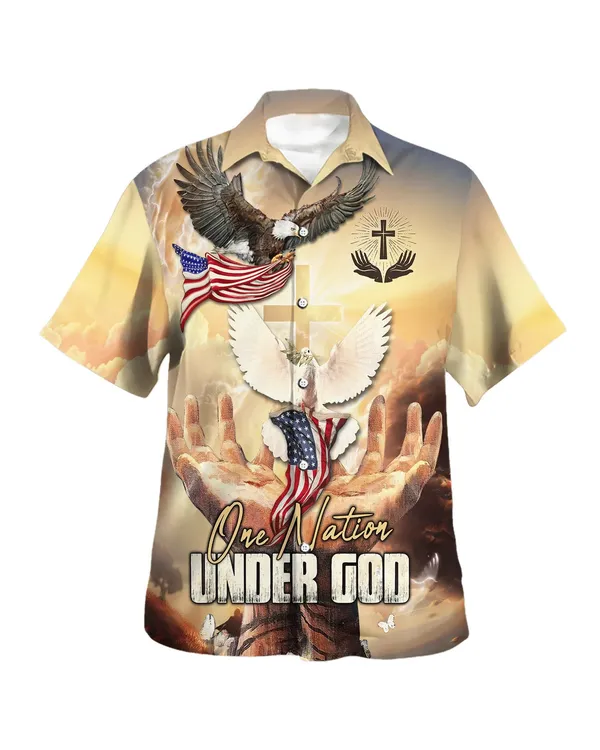 One Nation Under God American Eagle Hawaiian Shirt - Christian Hawaiian Shirt - Religious Hawaiian Shirts