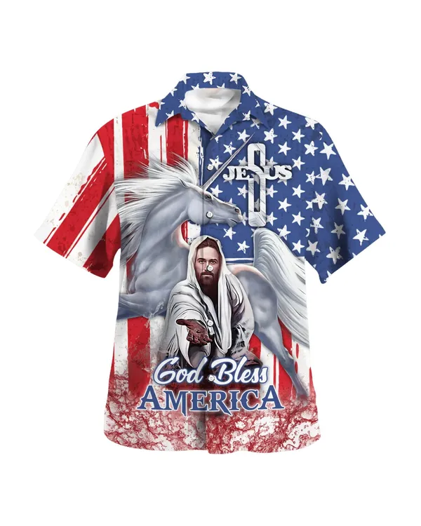 Jesus Horse God Bless America Hawaiian Shirt - Christian Hawaiian Shirt - Best Hawaiian Shirts