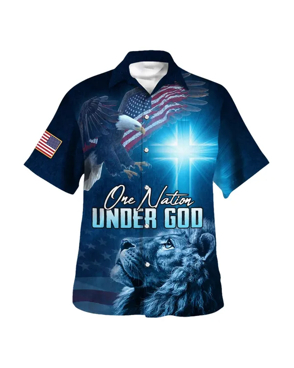 Jesus Christ Lion Eagle One Nation Under God American Hawaiian Shirt - Christian Hawaiian Shirt - Best Hawaiian Shirts