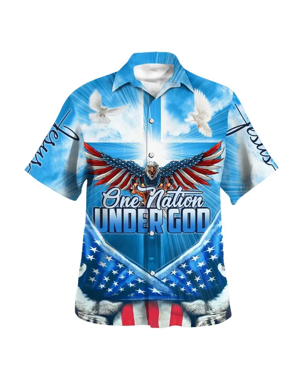 Eagle One Nation Under God American Hawaiian Shirt - Christian Hawaiian Shirt - Best Hawaiian Shirts