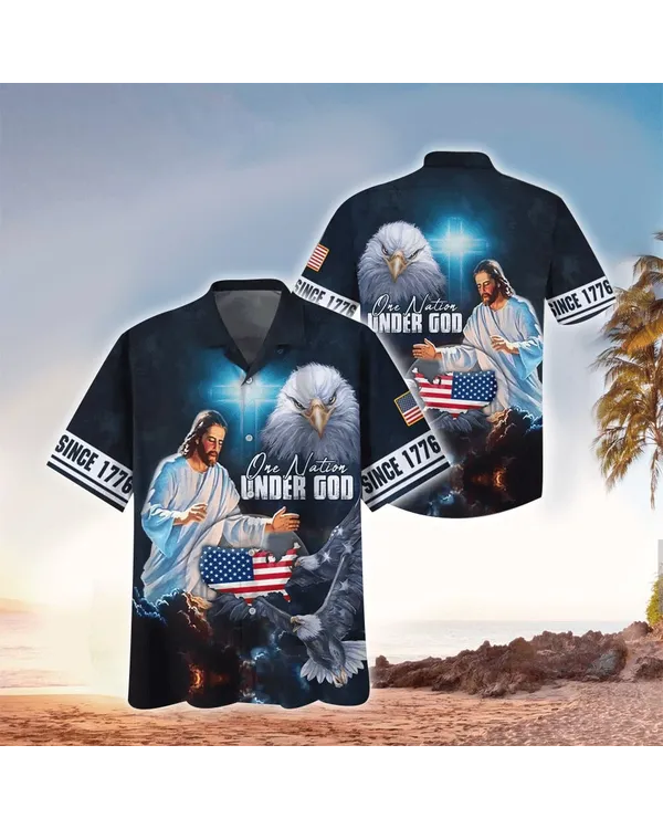 Christian Jesus One Nation Under God Hawaiian Shirt - Christian Hawaiian Shirts For Men & Women