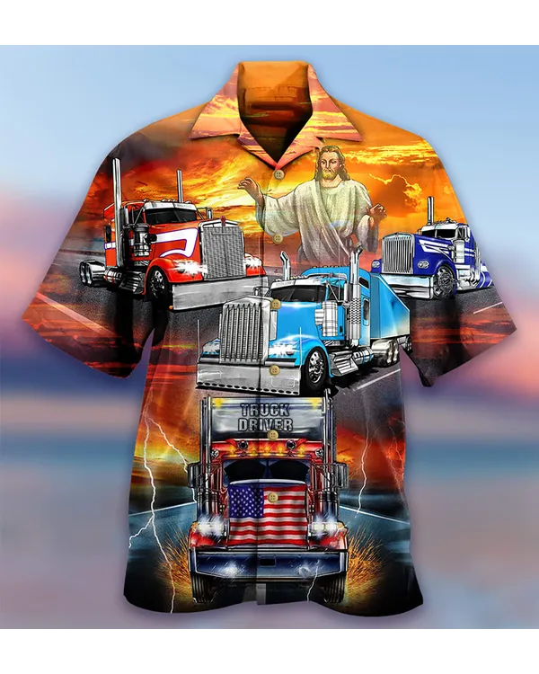 Truck Driver Jesus Bless In The Sunset Hawaiian Shirt - Christian Hawaiian Shirts For Men & Women