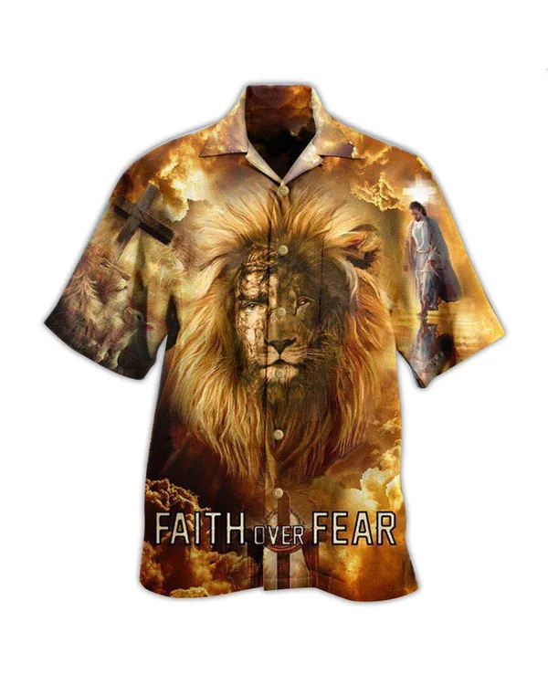 Jesus Lion Faith Over Fear Psalms Hawaiian Shirt - Christian Hawaiian Shirts For Men & Women