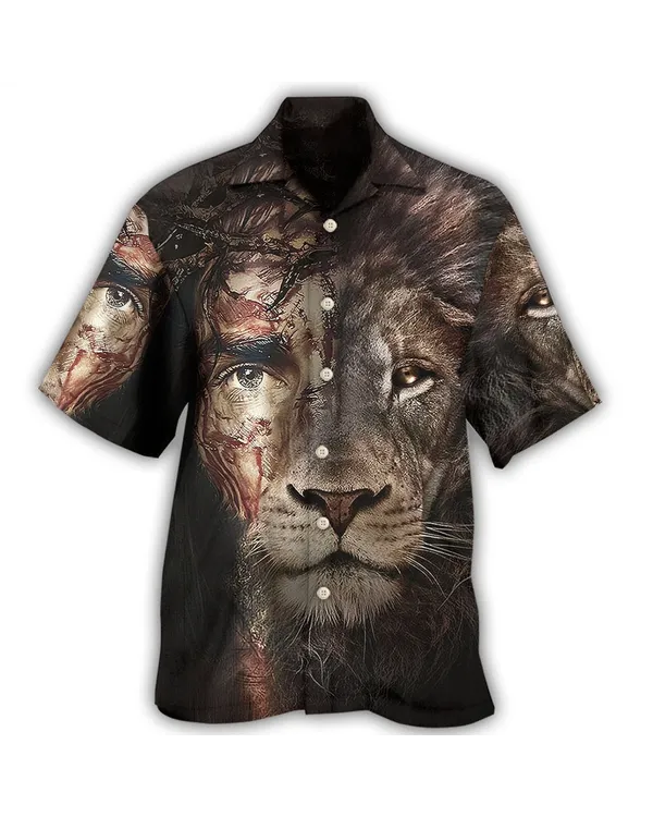 Jesus And Lion Hawaiian Shirt - Christian Hawaiian Shirts For Men & Women