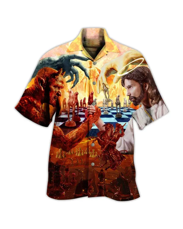 Chess Battle Satan Jesus Cool Style Hawaiian Shirt - Christian Hawaiian Shirts For Men & Women