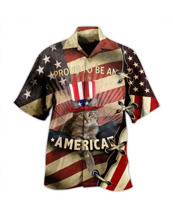 Cat Hawaiian Shirt For Summer, American Flag Proud To Be An Americat, Beautiful Cat Hawaiian Shirts Outfit For Men Women, Cat Lovers, 4th July