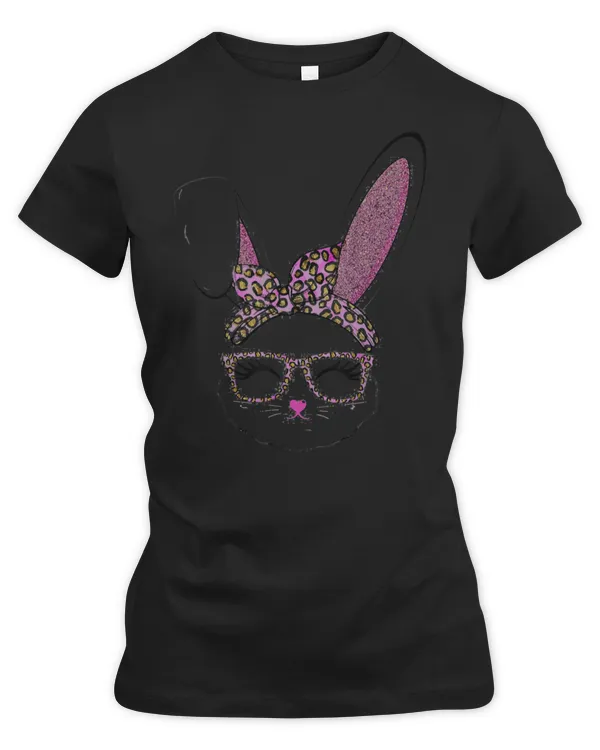 Cute Bunny Face Leopard Print Easter Women Girls Kids T-Shirt