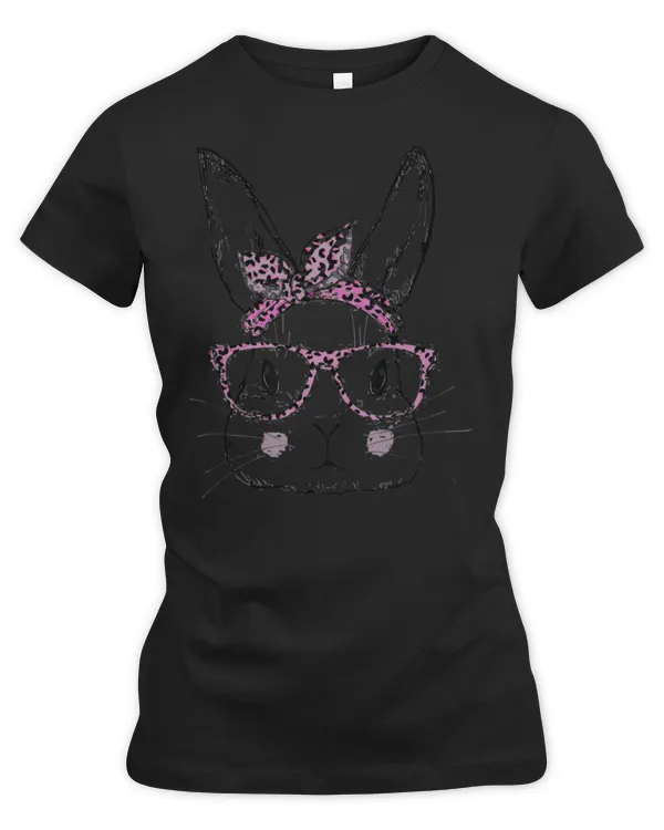 Cute Bunny Face Shirt Leopard Print Glasses EASTER