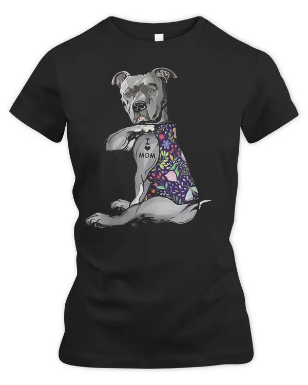 Flower PitBull - I Love Mom Pitbull Tattoo Mother's Day T-Shirt