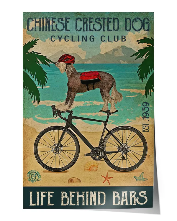 Chinese crested dog cycling club life behind bars Wall Decor Artwork Print Poster Wall Art Print Home Decor Vintage