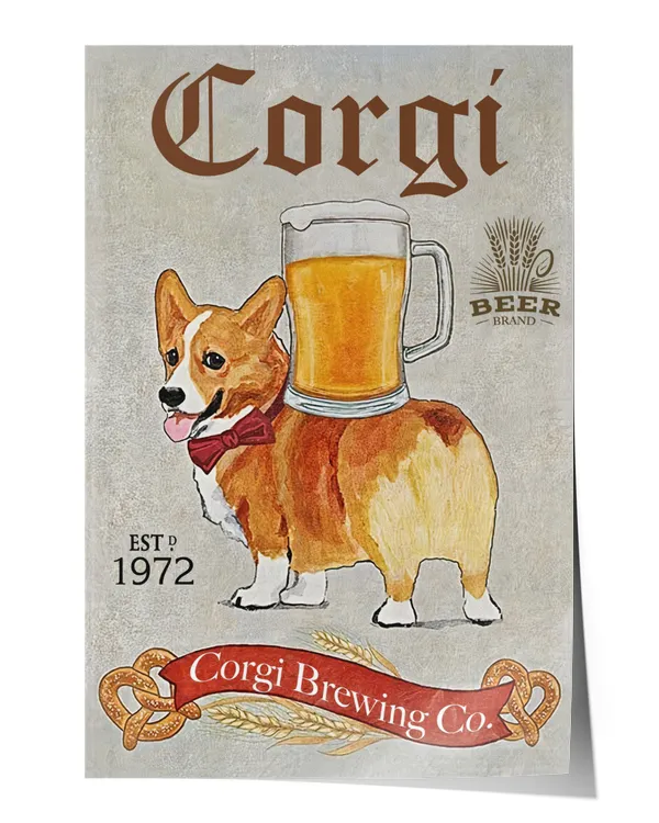 Corgi Brewing Co. Wall Decor Artwork Print Poster Wall Art Print Home Decor Vintage