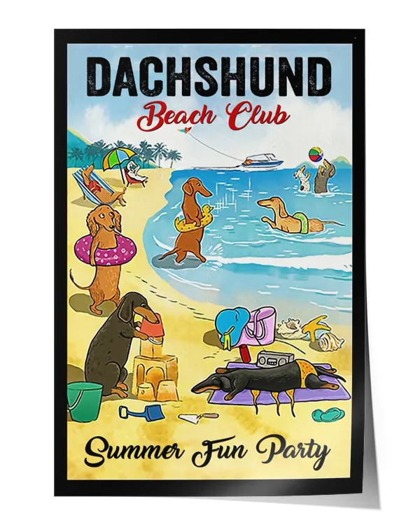 Dachshund Beach club Wall Decor Artwork Print Poster Wall Art Print Home Decor Vintage
