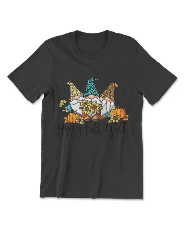 Happy Fall Y'all Gnome Leopard Pumpkin Funny Autumn Gnomes T-Shirt