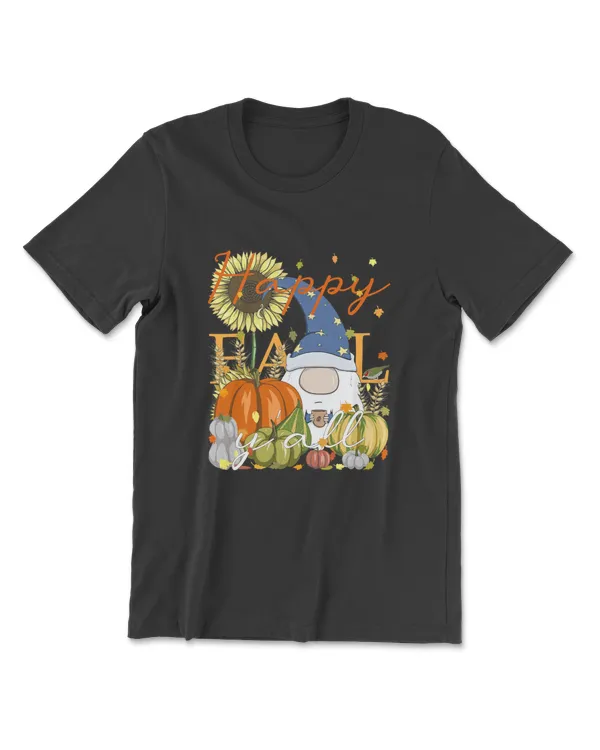 Happy Fall Y'All Gnome Pumpkin & Coffee Lover Thanksgiving T-Shirt