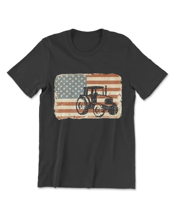 Tractor American Flag Patriotic Vintage Farming Shirt