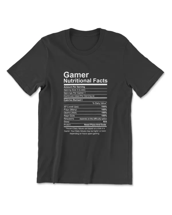 Gamer Nutritional Facts Cool Gamer Video Game Funny Xmas T-Shirt