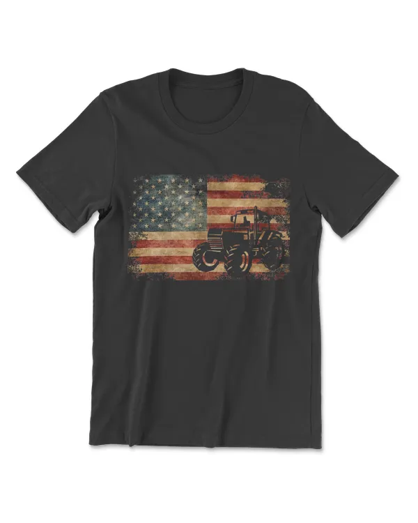 Vintage Farm Tractor American Flag Patriotic Farming USA T-Shirt