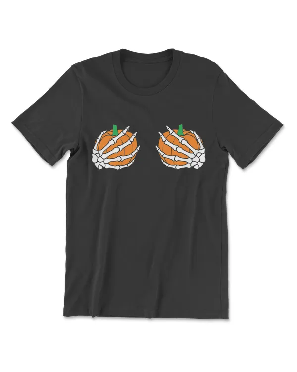Halloween Womens Boob Pumpkin Skeleton Hand T-Shirt