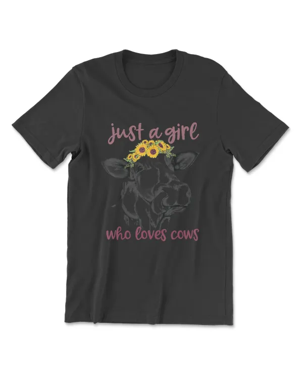 Just A Girl Who Loves Cows Cute Sunflowers Funny Cow Tongue T-Shirt