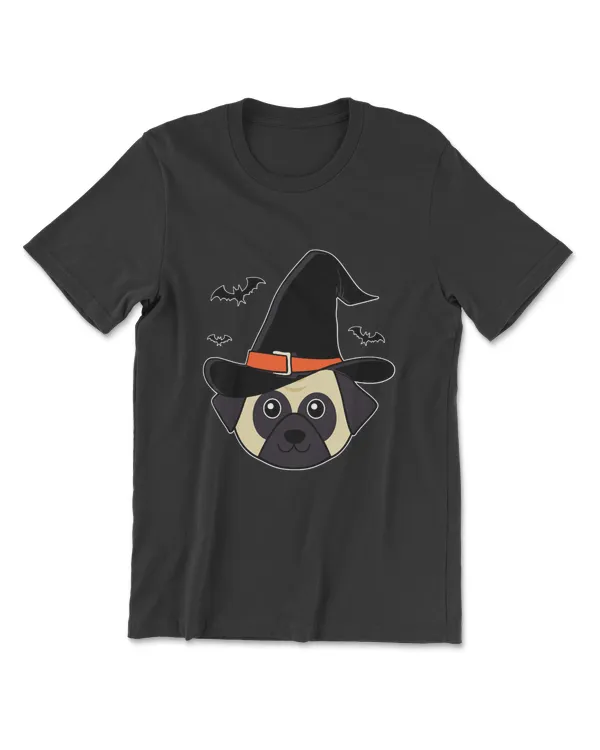 Cute Pug Witch Hat Costume Easy Animal Dog Halloween Gifts T-Shirt