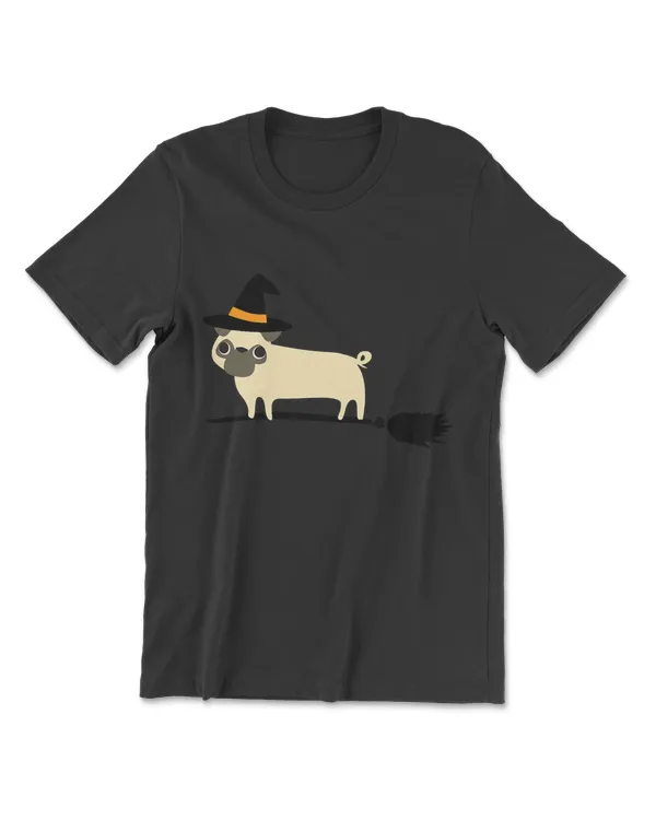 Pug In A Witch Costume _ Broom Shirt Cute Dog Halloween Gift
