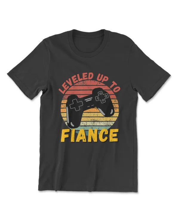 Leveled Up To Fiance Funny Gaming Newly Engaged Couple Gift T Shirt