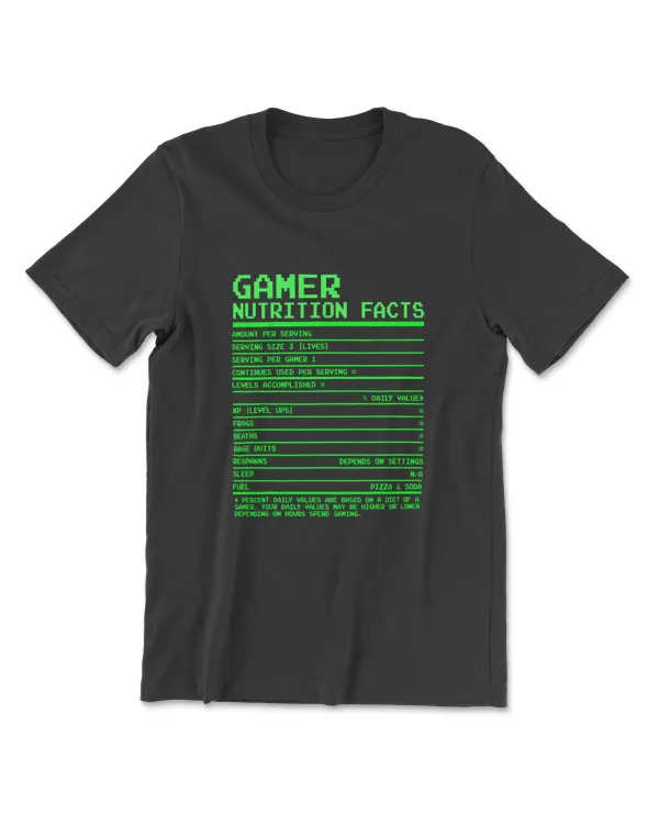 Gamer Nutrition Facts TShirt Gifts For Teen Boys Video Games T-Shirt