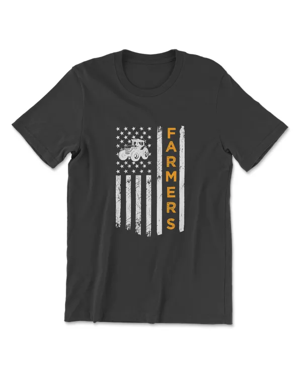 Farmers Tractors USA Flag American Patriotic Farmhouse Flag T-Shirt