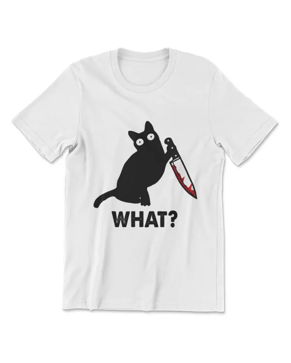 Cat What Funny Black Cat Apparel , Murderous Cat With Knife T-Shirt