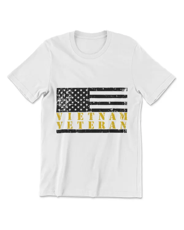 Vietnam Veteran Yellow Text Distressed American Flag