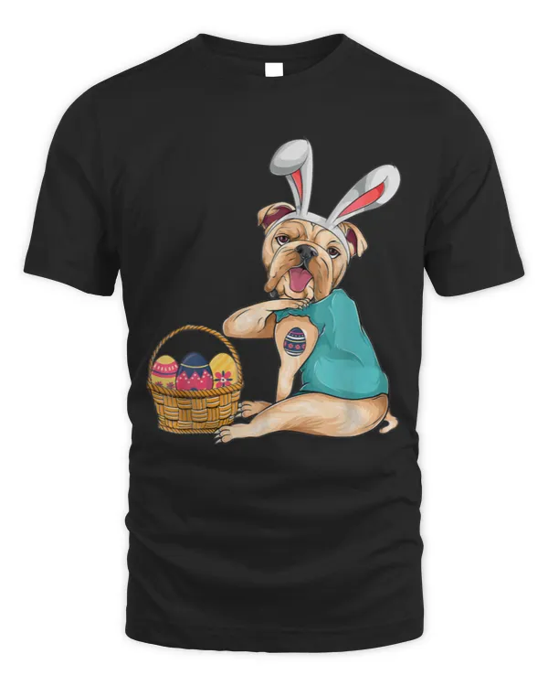 Bulldog Easter Bunny Costume Eggs Easter Day Dog T-Shirt