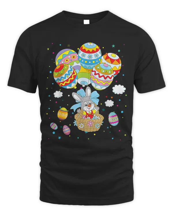 Bunny Rabbit Easter Eggs Balloons Happy Easter Day Funny Tee T-Shirt