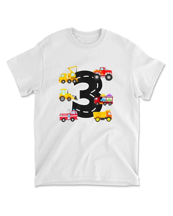 3rd Birthday Party 3 Year Old Trucks Birthday Boy T Shirt