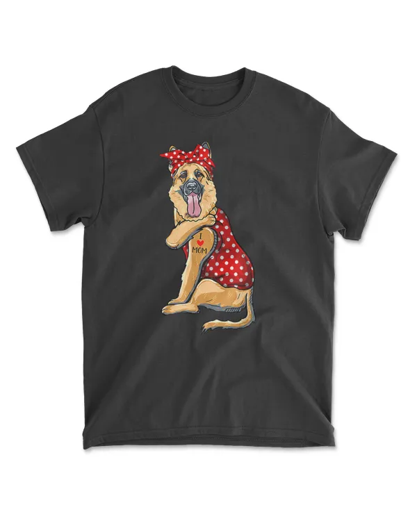 I Love Mom Tattoo Funny German Shepherd Dog Wearing Bandana T-Shirt