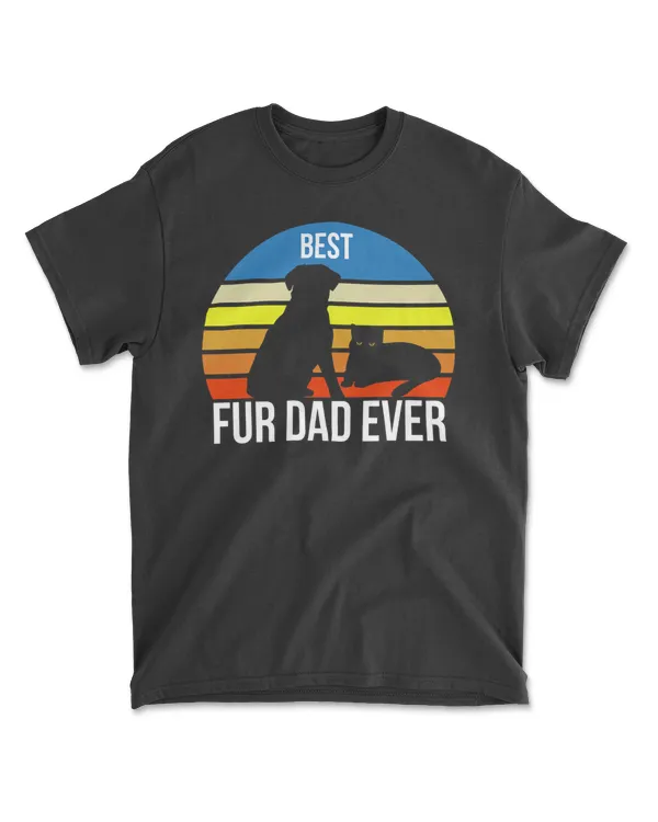 Best Fur Dad Ever Vintage Retro Dog and Cat Owner Funny T-Shirt
