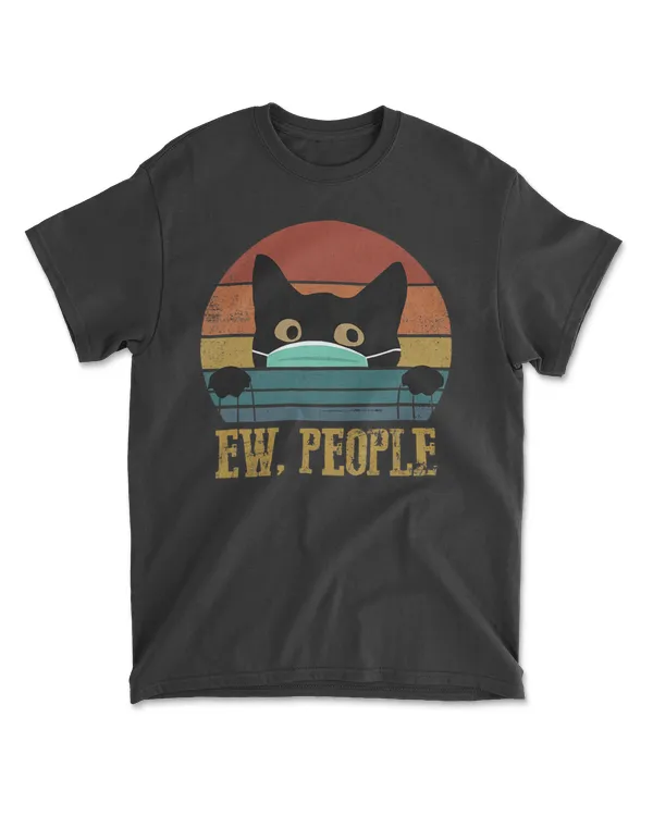Ew People Black Cat Funny Vintage Anti Social Introvert T-Shirt