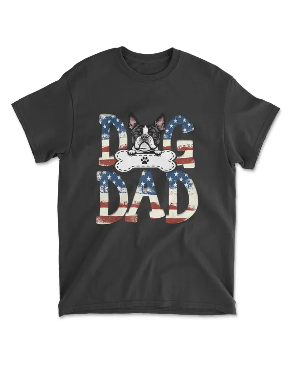 Boston Terrier Dad Fathers Day American Flag Dog Lovers T-Shirt