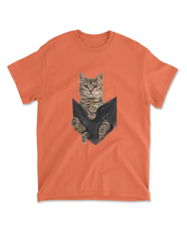 Brown Cat Sits In Pocket T shirt Cats Tee Shirt Gifts