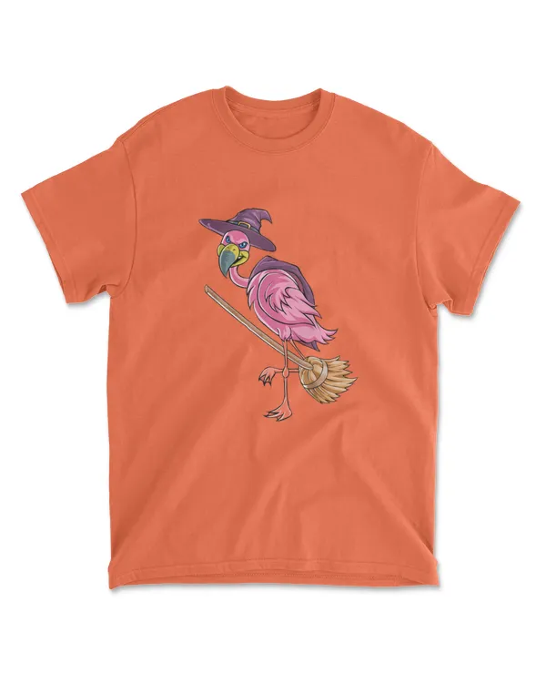 Halloween Flamingo Witch Shirt Scary Party Funny Broom Gift T shirt