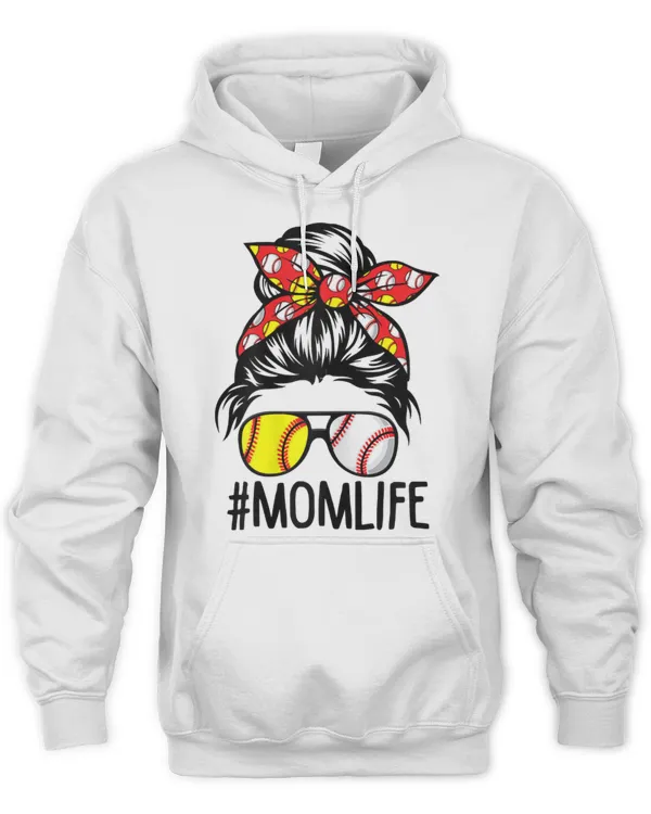 Womens Dy Mom Life Softball Baseball Mothers Day Messy Bun T-Shirt