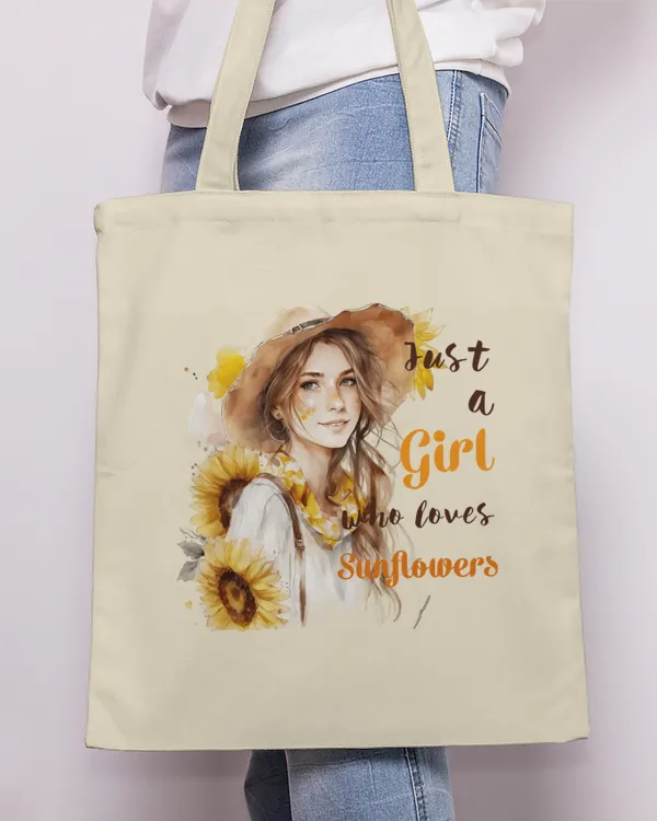 Personalized Tote Bags- Just a Girl  Who Loves Sunflowers