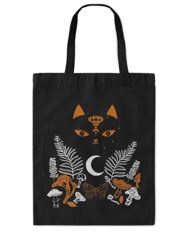 Cute Cat Spooky Cat Mushroom Moon Halloween Men Women All Hallows Eve - Tote Bag - Printed in the EU Tote Bag - Printed in the EU