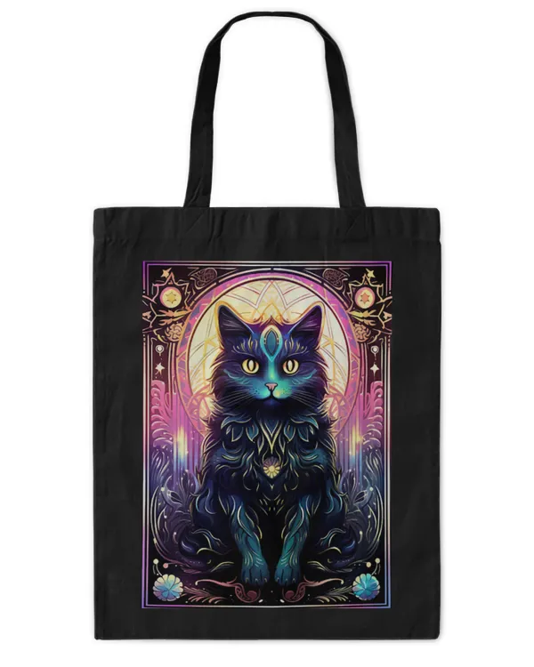 Cute Cat Spooky Cat Mystical Halloween Fantasy Tarot Design - Tote Bag - Printed in the EU Tote Bag - Printed in the EU