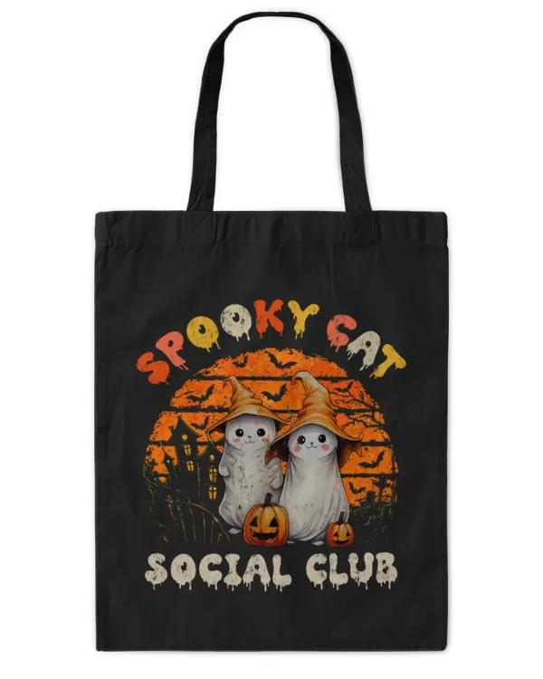 Cute Cat Spooky Cat Social Club Boo Ghost Witch Black Cats Halloween - Tote Bag - Printed in the EU Tote Bag - Printed in the EU